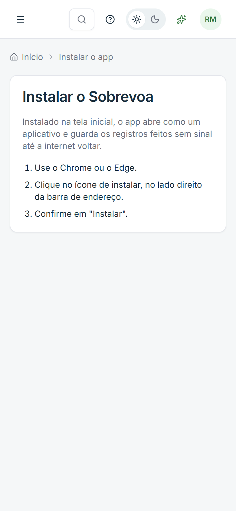 Tela do Sobrevoa: Como instalar o app no celular