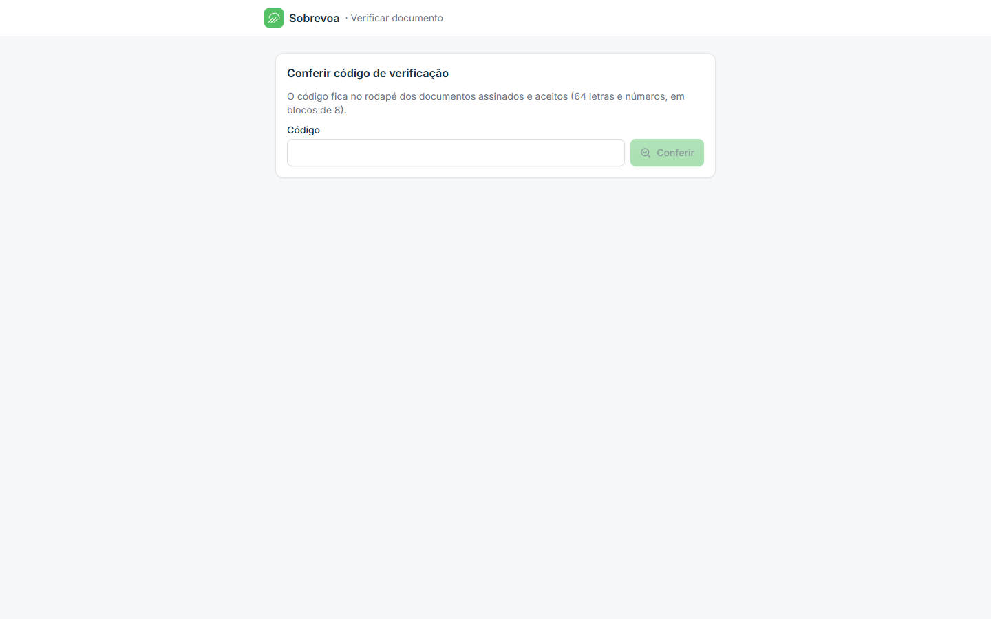 Tela do Sobrevoa: Verificar um documento assinado
